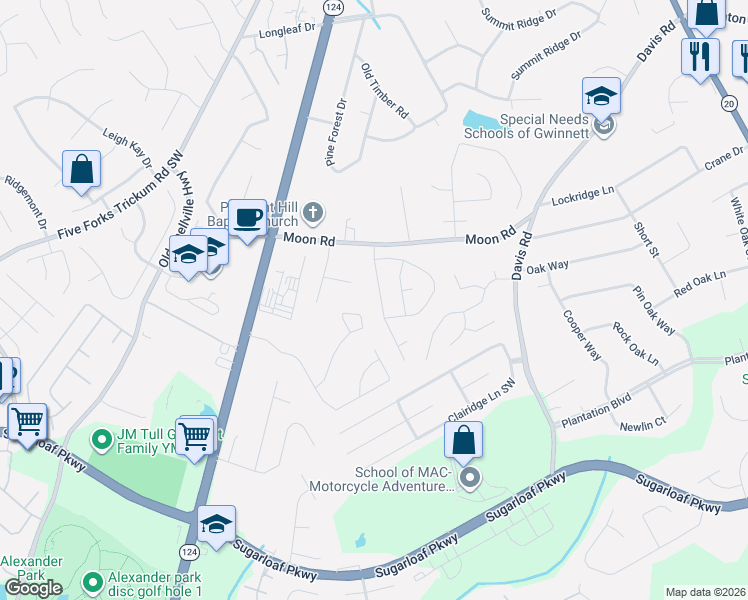 map of restaurants, bars, coffee shops, grocery stores, and more near 785 Mill Station Drive in Lawrenceville