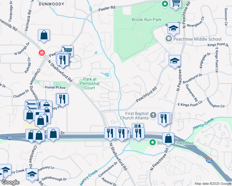 map of restaurants, bars, coffee shops, grocery stores, and more near 2259 Pernoshal Court in Dunwoody