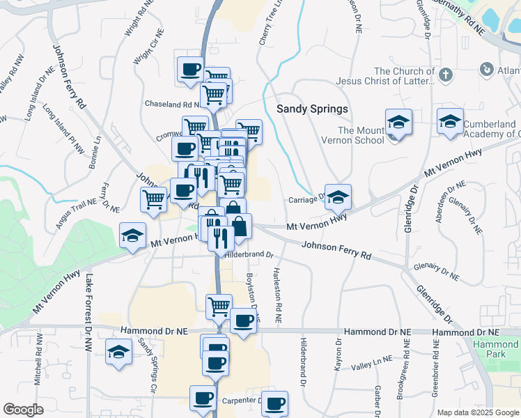 map of restaurants, bars, coffee shops, grocery stores, and more near 300 Johnson Ferry Road in Atlanta