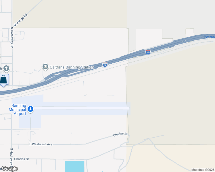 map of restaurants, bars, coffee shops, grocery stores, and more near 2600 John Street in Banning