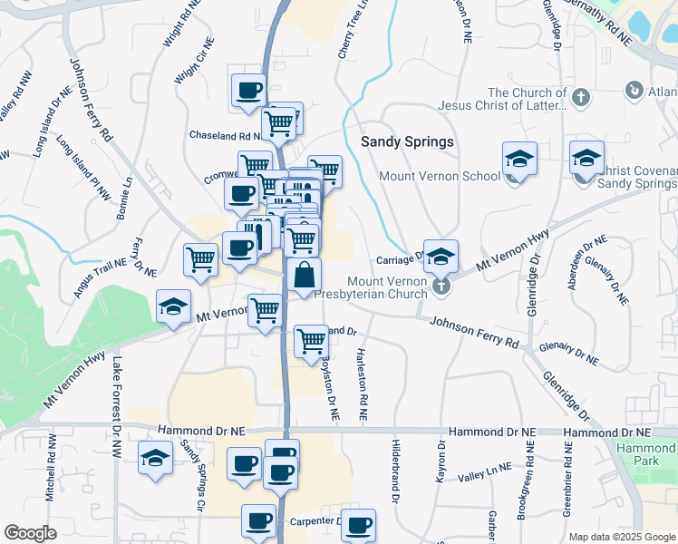 map of restaurants, bars, coffee shops, grocery stores, and more near 300 Johnson Ferry Road in Atlanta
