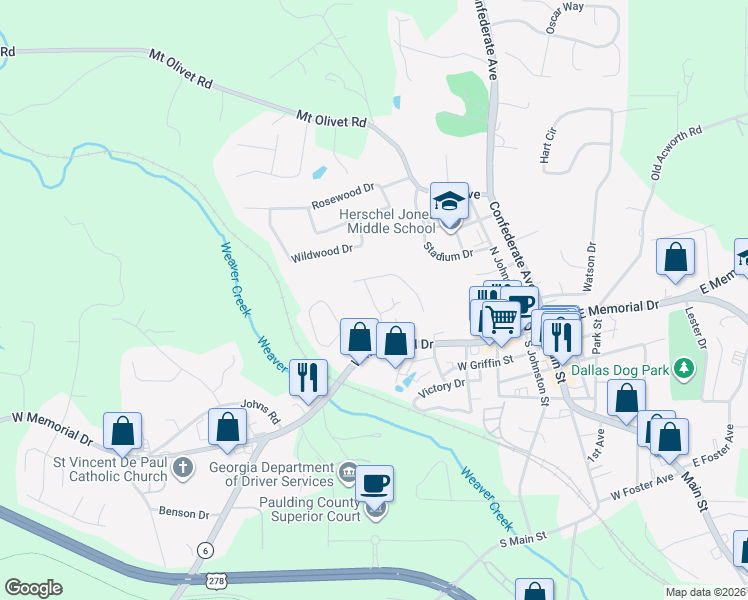 map of restaurants, bars, coffee shops, grocery stores, and more near 127 McBee Street in Dallas