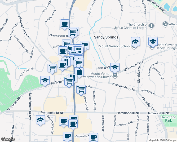 map of restaurants, bars, coffee shops, grocery stores, and more near 300 Johnson Ferry Road in Atlanta