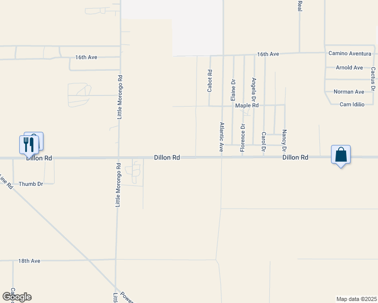 map of restaurants, bars, coffee shops, grocery stores, and more near Dillon Road in Riverside County