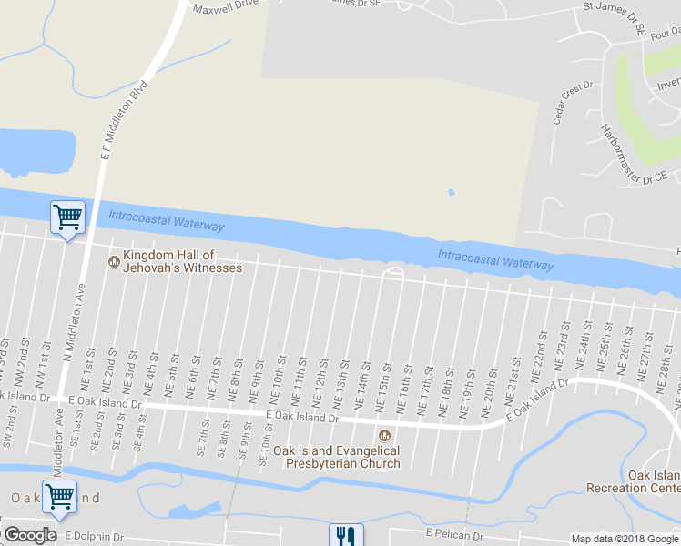 map of restaurants, bars, coffee shops, grocery stores, and more near 1199 East Yacht Drive in Oak Island
