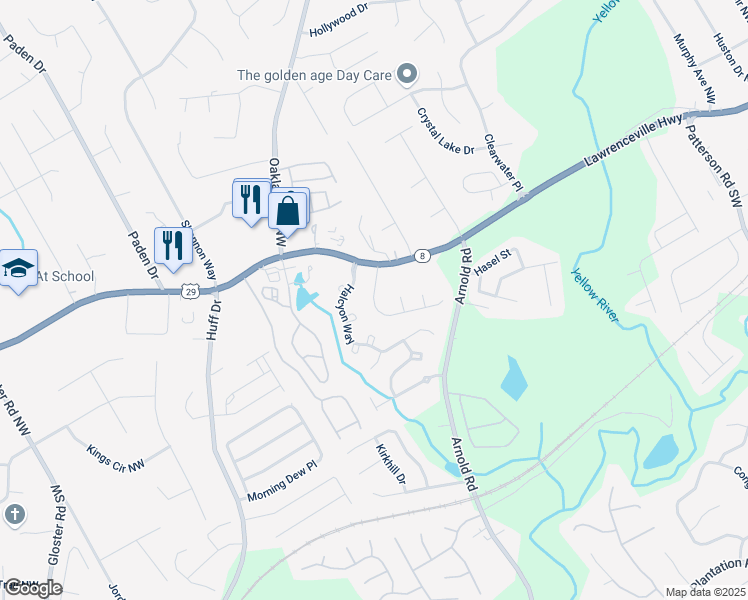 map of restaurants, bars, coffee shops, grocery stores, and more near 2515 Arnold Mill Road Northwest in Lawrenceville