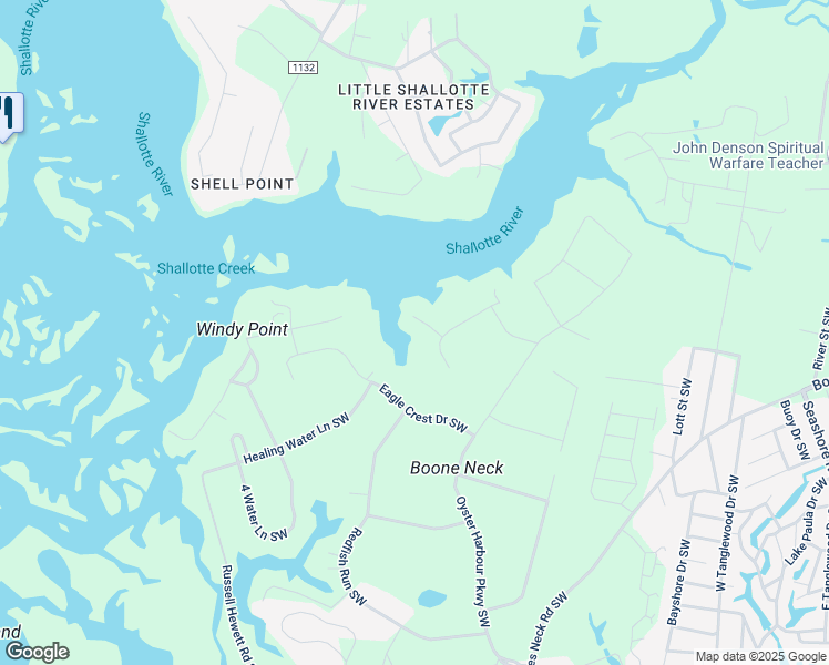 map of restaurants, bars, coffee shops, grocery stores, and more near 1843 Harbours Edge Lane Southwest in Brunswick County