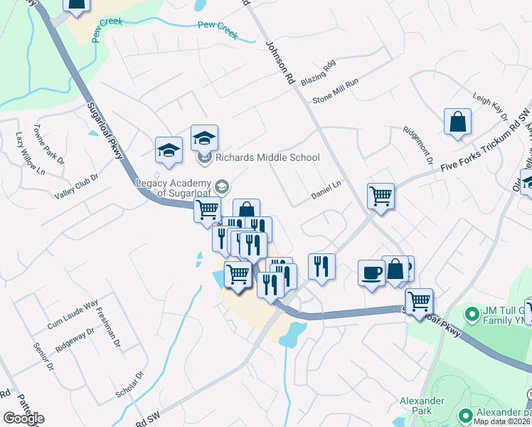 map of restaurants, bars, coffee shops, grocery stores, and more near 770 Summerstone Lane in Lawrenceville