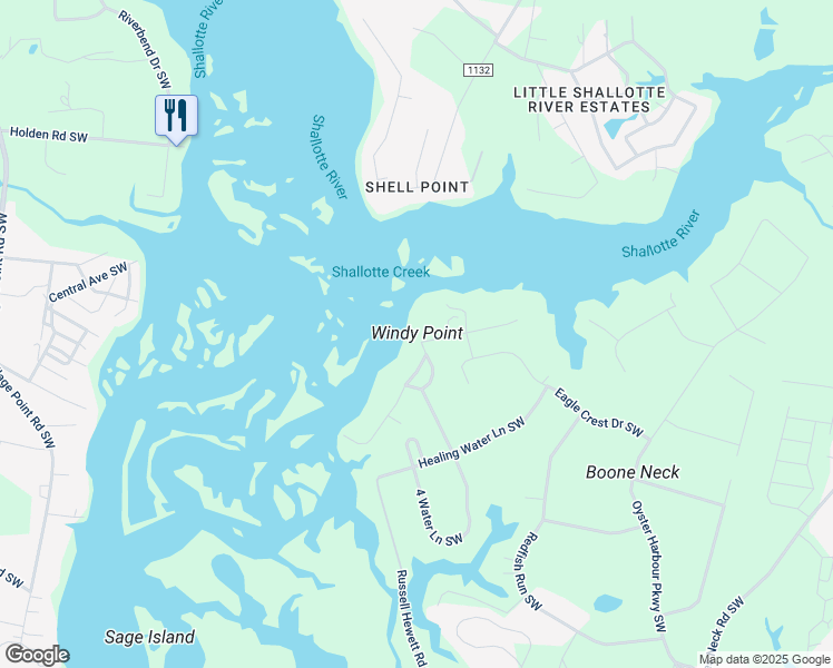 map of restaurants, bars, coffee shops, grocery stores, and more near 3530 Van Buren Street Southwest in Brunswick County