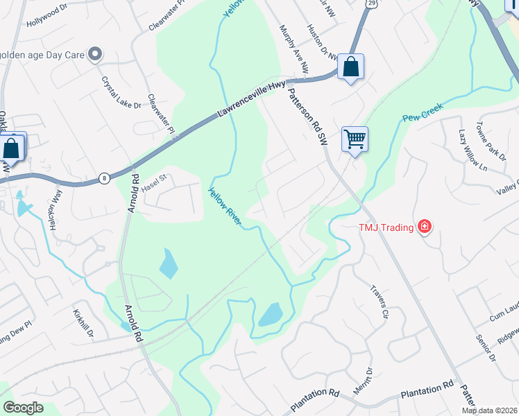map of restaurants, bars, coffee shops, grocery stores, and more near 75 Holdings Drive in Lawrenceville