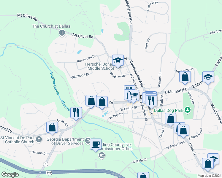 map of restaurants, bars, coffee shops, grocery stores, and more near 227 McBee Place in Dallas