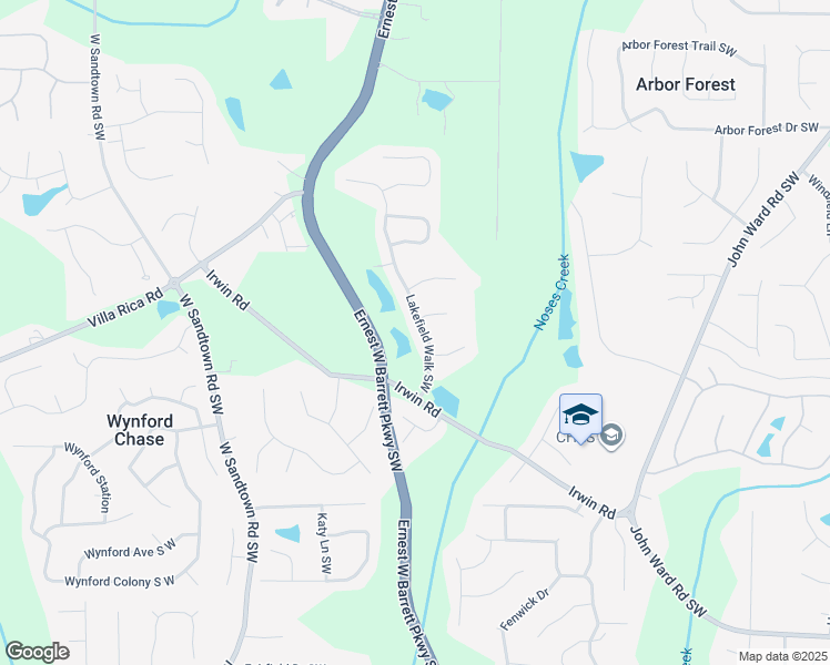 map of restaurants, bars, coffee shops, grocery stores, and more near 1176 Lakefield Walk Southwest in Marietta