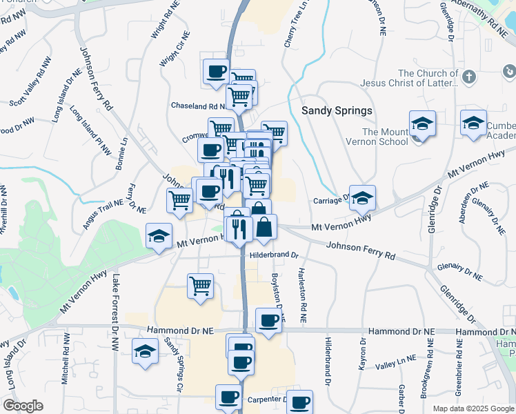 map of restaurants, bars, coffee shops, grocery stores, and more near 6235a Roswell Road Northeast in Sandy Springs
