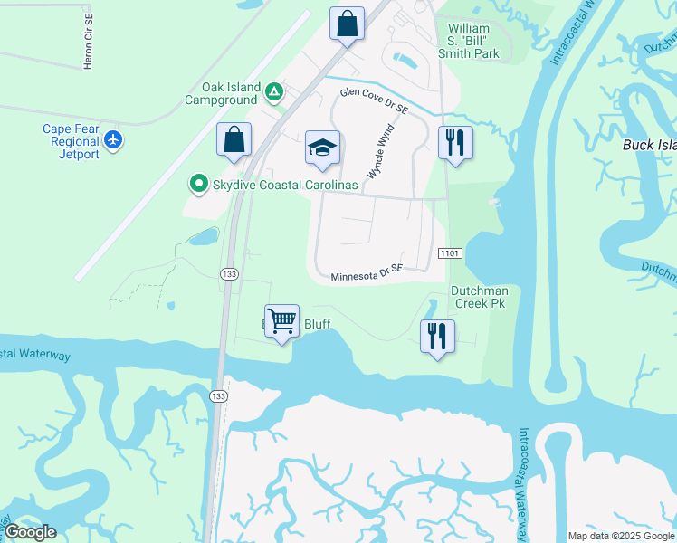 map of restaurants, bars, coffee shops, grocery stores, and more near 5201 Minnesota Drive Southeast in Southport