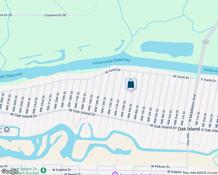 map of restaurants, bars, coffee shops, grocery stores, and more near 142 Northwest 13th Street in Oak Island