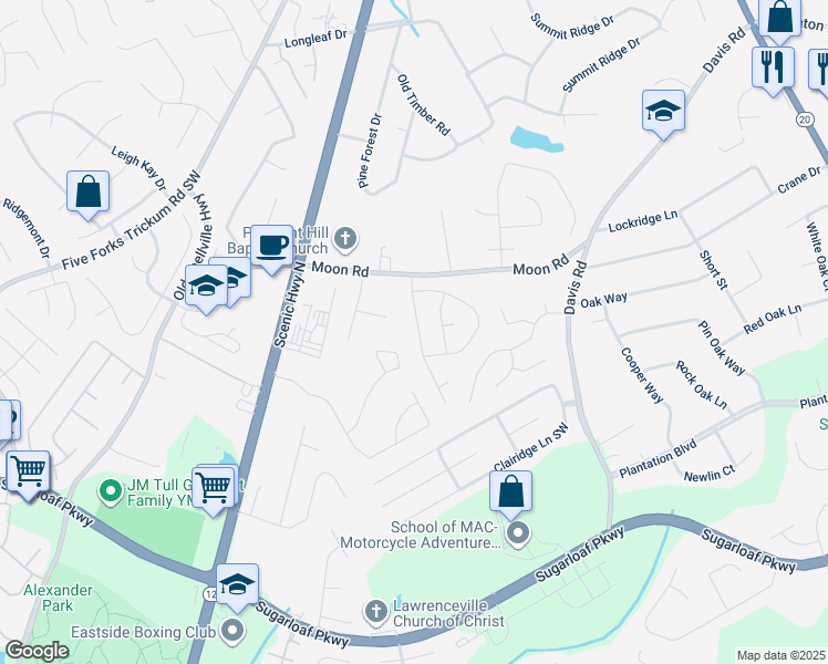 map of restaurants, bars, coffee shops, grocery stores, and more near 785 Mill Station Drive in Lawrenceville