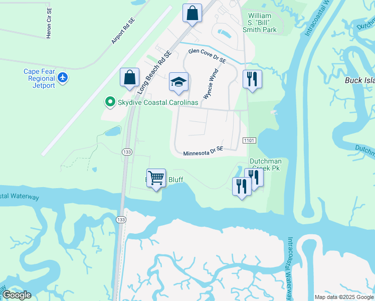 map of restaurants, bars, coffee shops, grocery stores, and more near 5189 Minnesota Drive Southeast in Southport