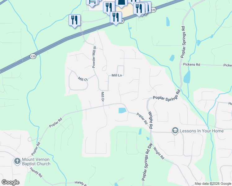 map of restaurants, bars, coffee shops, grocery stores, and more near 89 Poplar Springs Court in Dallas
