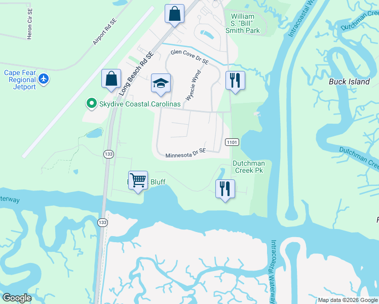 map of restaurants, bars, coffee shops, grocery stores, and more near 5169 Minnesota Drive Southeast in Southport