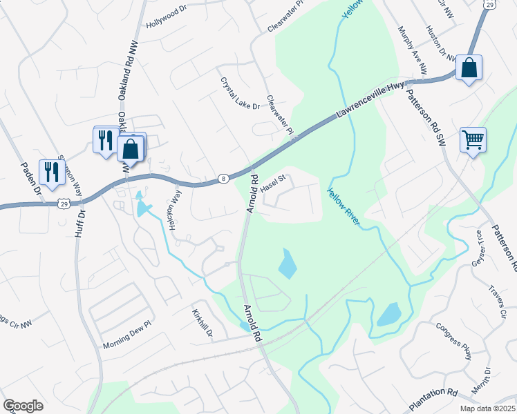map of restaurants, bars, coffee shops, grocery stores, and more near 112 Meeting Place Road in Lawrenceville