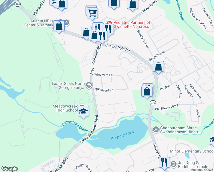 map of restaurants, bars, coffee shops, grocery stores, and more near 4400 Tressle Ct in Norcross