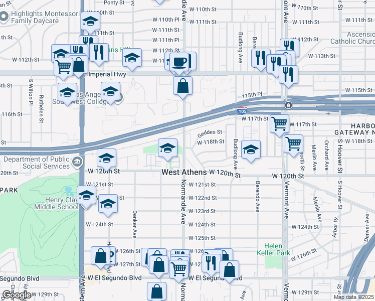 map of restaurants, bars, coffee shops, grocery stores, and more near 11803 Raymond Avenue in Los Angeles