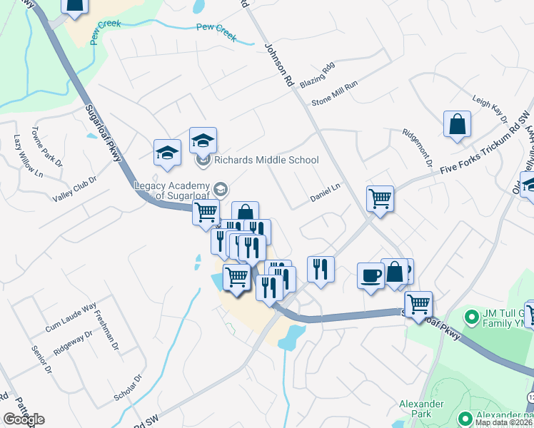 map of restaurants, bars, coffee shops, grocery stores, and more near 760 Summerstone Lane in Lawrenceville