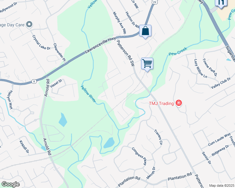 map of restaurants, bars, coffee shops, grocery stores, and more near 1979 Patterson Circle in Lawrenceville