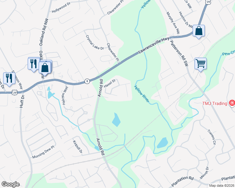 map of restaurants, bars, coffee shops, grocery stores, and more near 79 Meeting Place Road in Lawrenceville