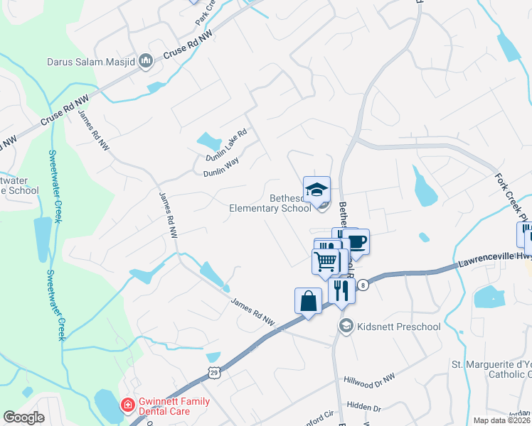 map of restaurants, bars, coffee shops, grocery stores, and more near 3305 Chandon Lane in Lawrenceville