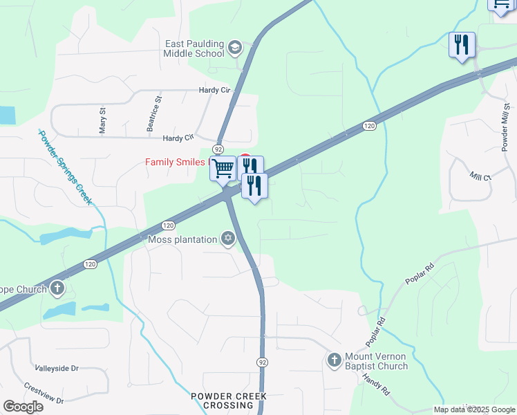 map of restaurants, bars, coffee shops, grocery stores, and more near 2400 Hiram Acworth Highway in Dallas