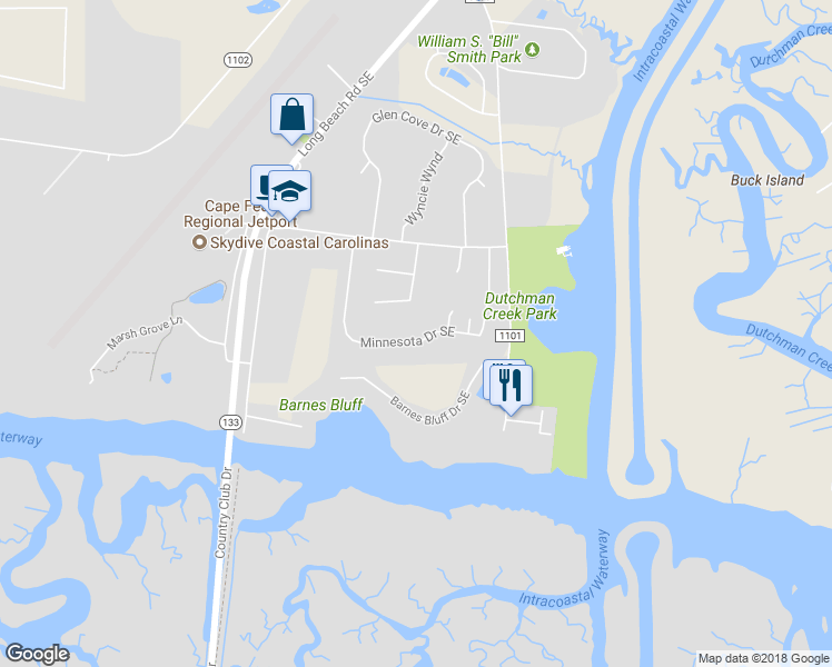 map of restaurants, bars, coffee shops, grocery stores, and more near 5169 Minnesota Drive Southeast in Southport