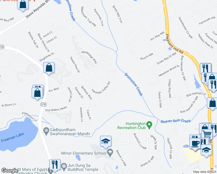 map of restaurants, bars, coffee shops, grocery stores, and more near 4090 Buckley Woods Drive in Norcross