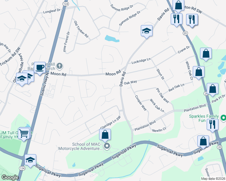 map of restaurants, bars, coffee shops, grocery stores, and more near 650 Chatham Park Drive in Lawrenceville