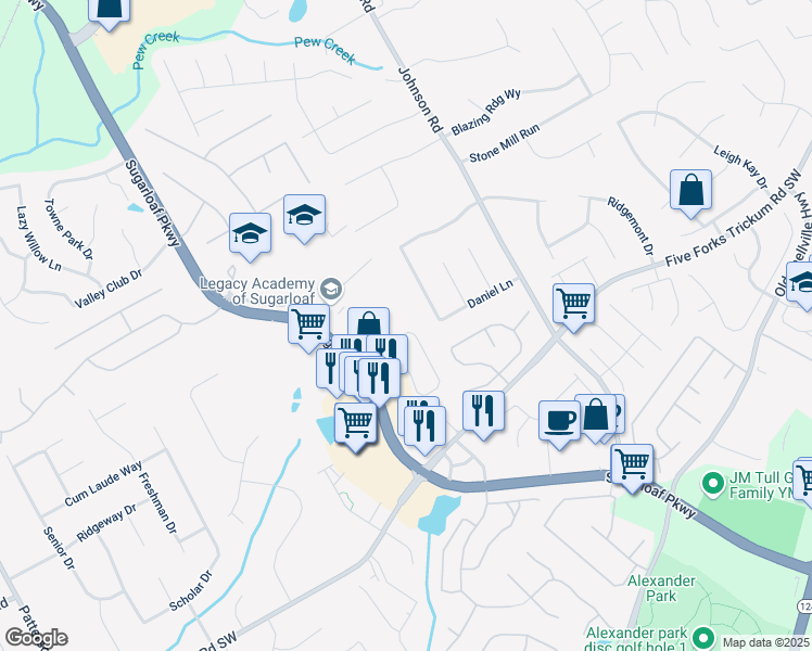 map of restaurants, bars, coffee shops, grocery stores, and more near 750 Summerstone Lane in Lawrenceville