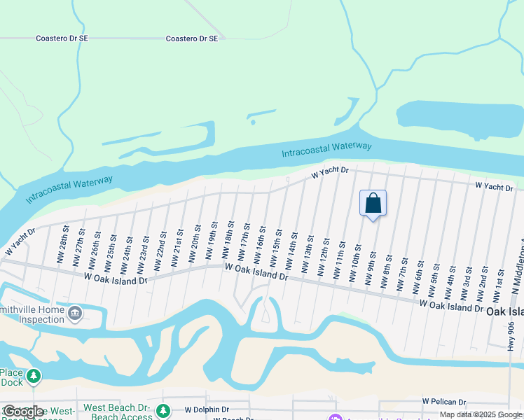 map of restaurants, bars, coffee shops, grocery stores, and more near 135 Northwest 16th Street in Oak Island