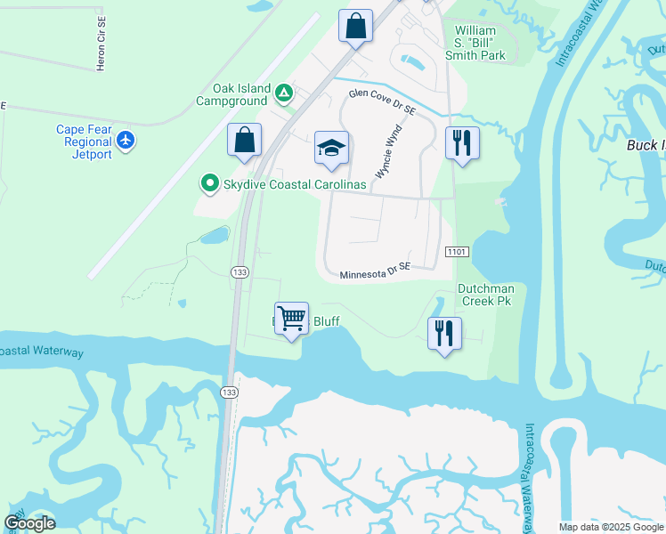 map of restaurants, bars, coffee shops, grocery stores, and more near 5201 Minnesota Drive Southeast in Southport