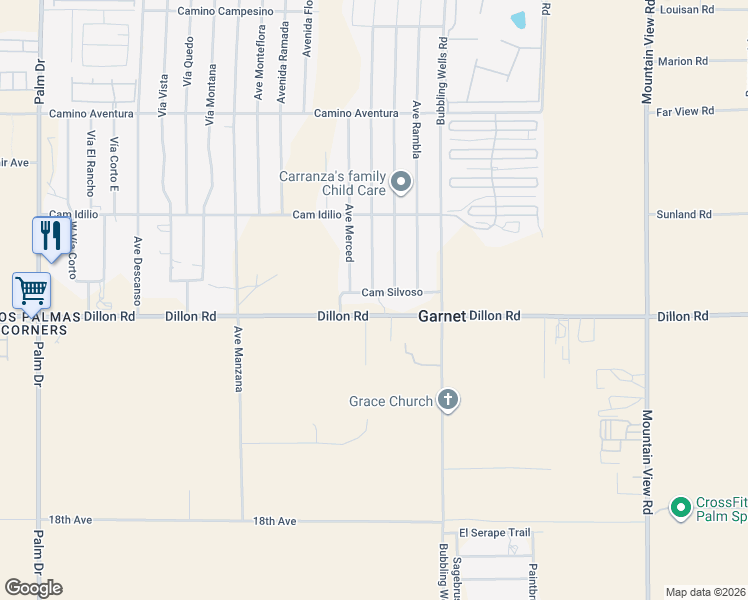 map of restaurants, bars, coffee shops, grocery stores, and more near 67325 Camino Silvoso in Desert Hot Springs