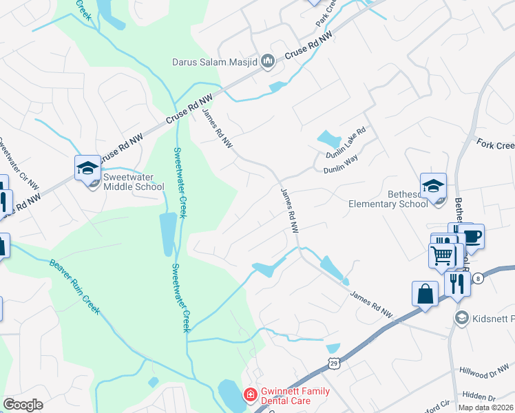 map of restaurants, bars, coffee shops, grocery stores, and more near 3280 Paces Landing Drive in Lawrenceville