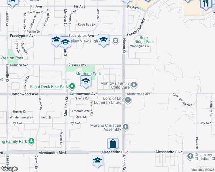 map of restaurants, bars, coffee shops, grocery stores, and more near 13441 Stadium Way in Moreno Valley