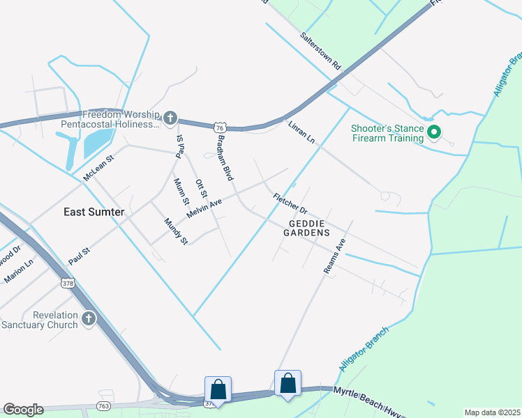 map of restaurants, bars, coffee shops, grocery stores, and more near 1631 Bradham Boulevard in Sumter