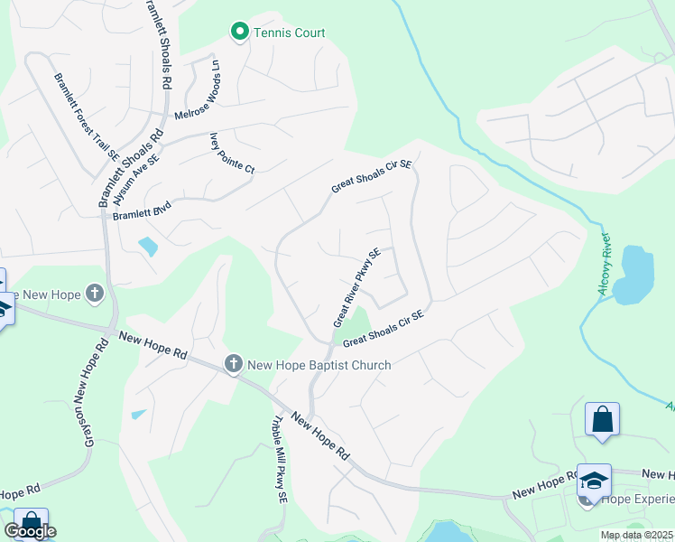 map of restaurants, bars, coffee shops, grocery stores, and more near 1118 Low Water Way Southeast in Lawrenceville