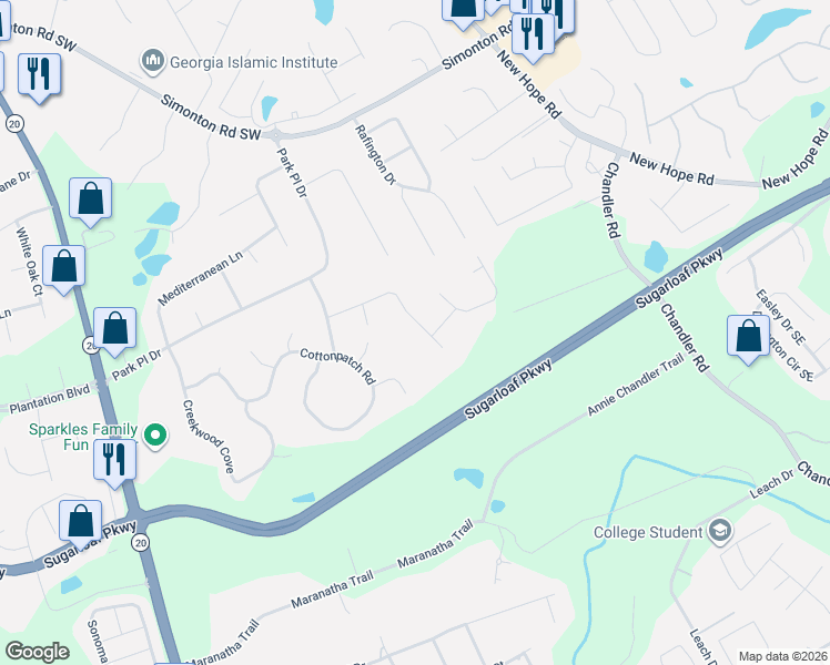 map of restaurants, bars, coffee shops, grocery stores, and more near 11 Stone Wood Way in Lawrenceville