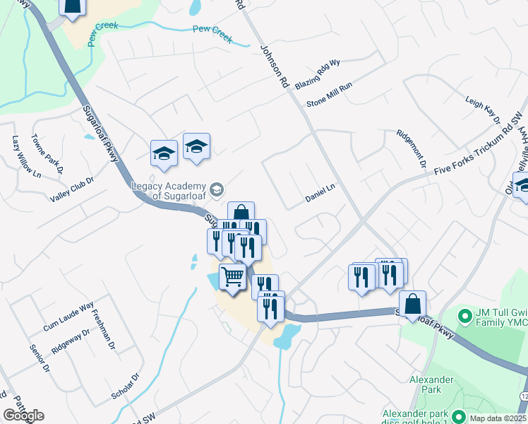 map of restaurants, bars, coffee shops, grocery stores, and more near 750 Summerstone Lane in Lawrenceville