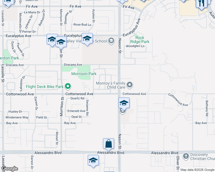 map of restaurants, bars, coffee shops, grocery stores, and more near 13444 Stadium Way in Moreno Valley