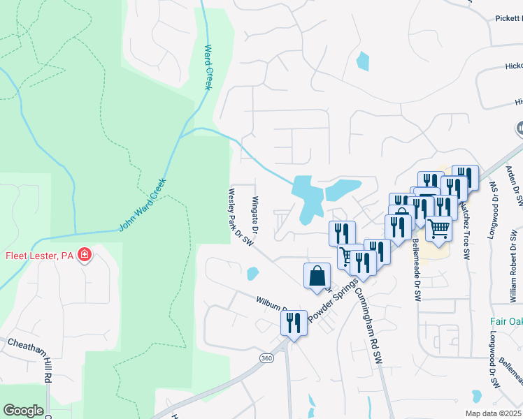 map of restaurants, bars, coffee shops, grocery stores, and more near 1159 Wingate Drive in Marietta