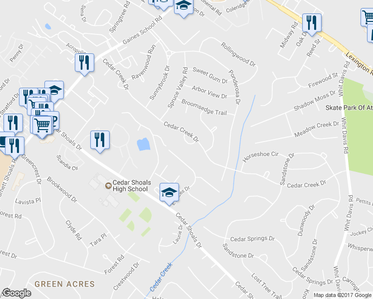 map of restaurants, bars, coffee shops, grocery stores, and more near 140 Cedar Circle in Athens