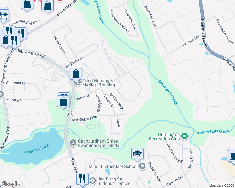 map of restaurants, bars, coffee shops, grocery stores, and more near 1110 Heritage Valley Road in Norcross