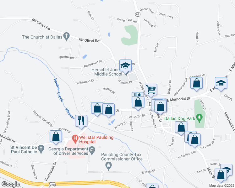 map of restaurants, bars, coffee shops, grocery stores, and more near 225 McBee Place in Dallas