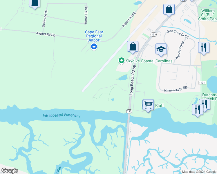 map of restaurants, bars, coffee shops, grocery stores, and more near Marsh Grove Lane in Southport